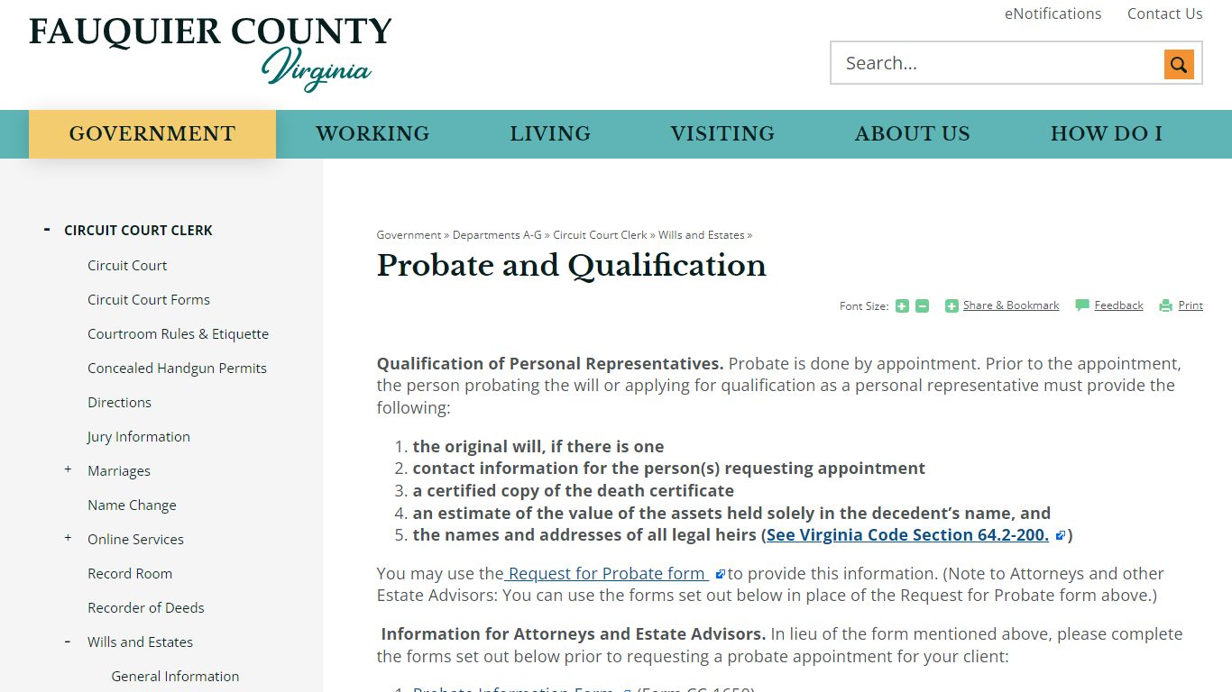 Probate and Qualification | Fauquier County, VA